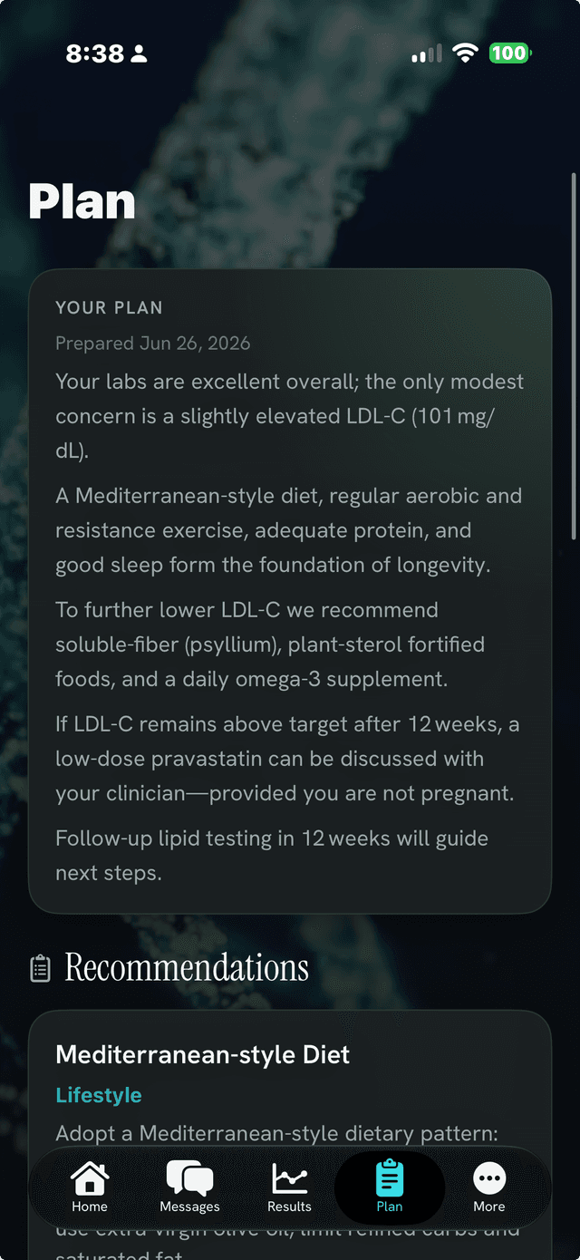 Crebral for iPhone — the patient's longevity plan and recommendations